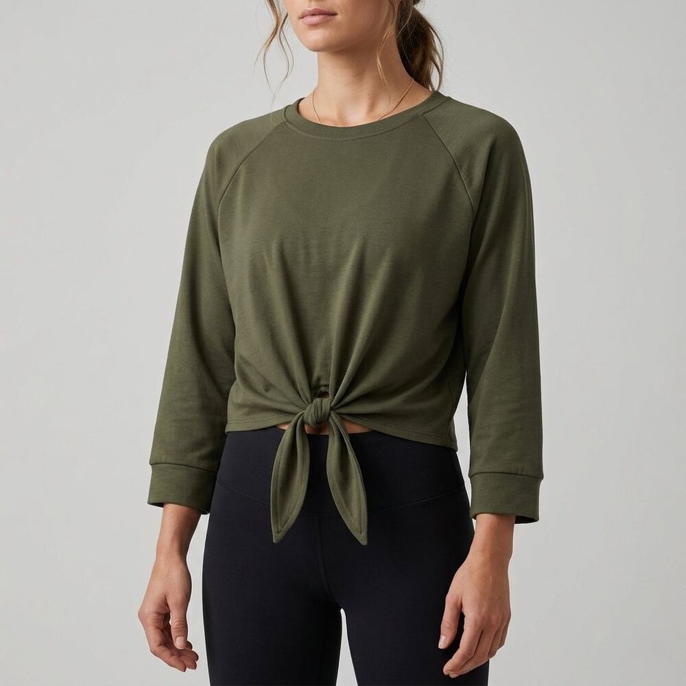NWT Saint Germain Green Tie Front Crop Sweatshirt 3/4 Sleeve Y2K Large Top